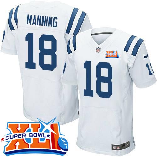 Nike Colts #18 Peyton Manning White Super Bowl XLI Men's Stitched NFL Elite Jersey - Click Image to Close